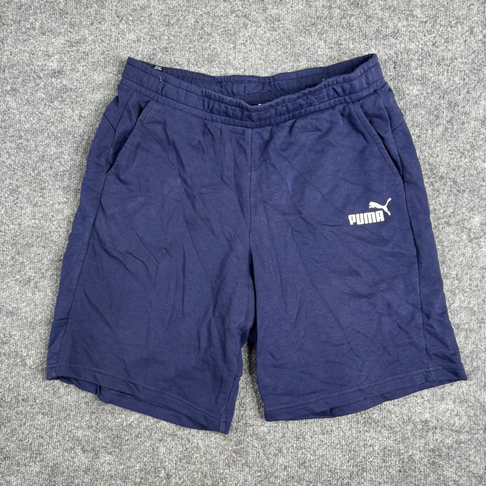 Puma Shorts Mens Size XL Navy Blue Graphic Logo Athletic Sweat Pockets Gym
